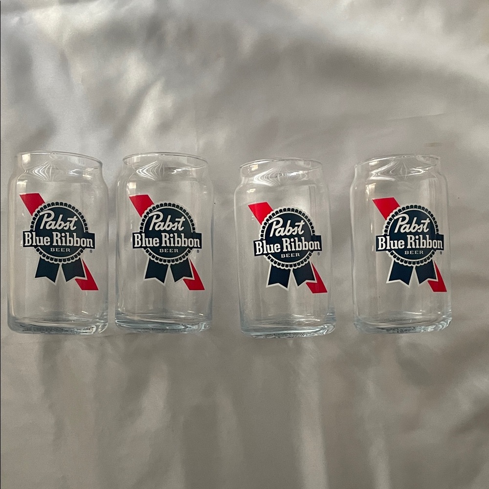 Pabst Blue Ribbon Glass Set with Red and Blue Accents